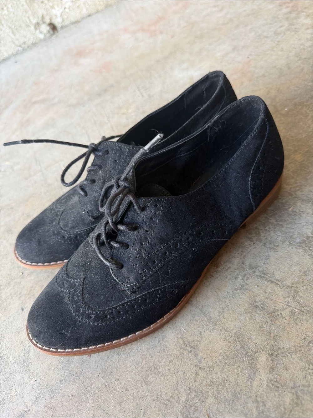 Black Suede Brogue Lace-Up Flats for Women